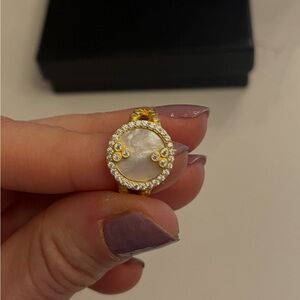 Freida Rothma Gold-Tone Mother of Pearl Ring with Crystal Halo size 6